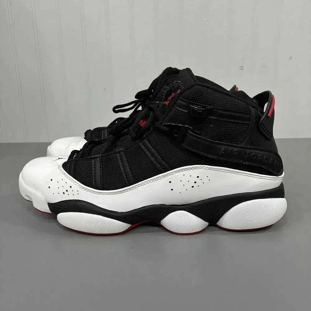 Nike Air Jordan 6 Rings Men's 10.5 Patent Bred Black Red White Shoes 322992-067
